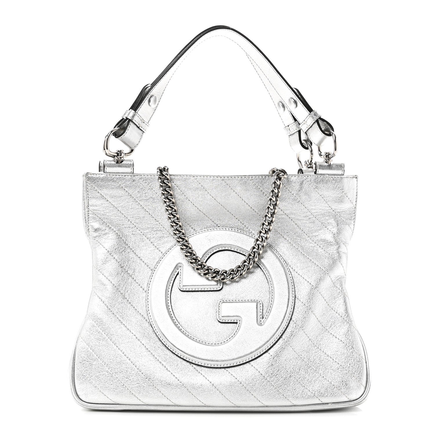 Gucci Sakai Be Green Calfskin Diagonal Stitched Small Blondie Tote Silver