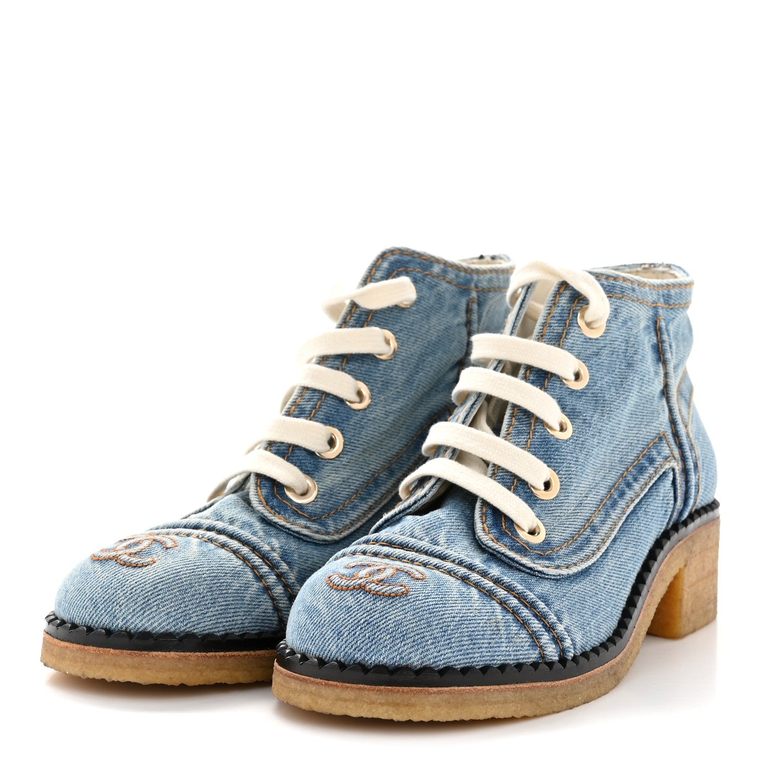 Denim Lace Up Boots 36 Light Blue