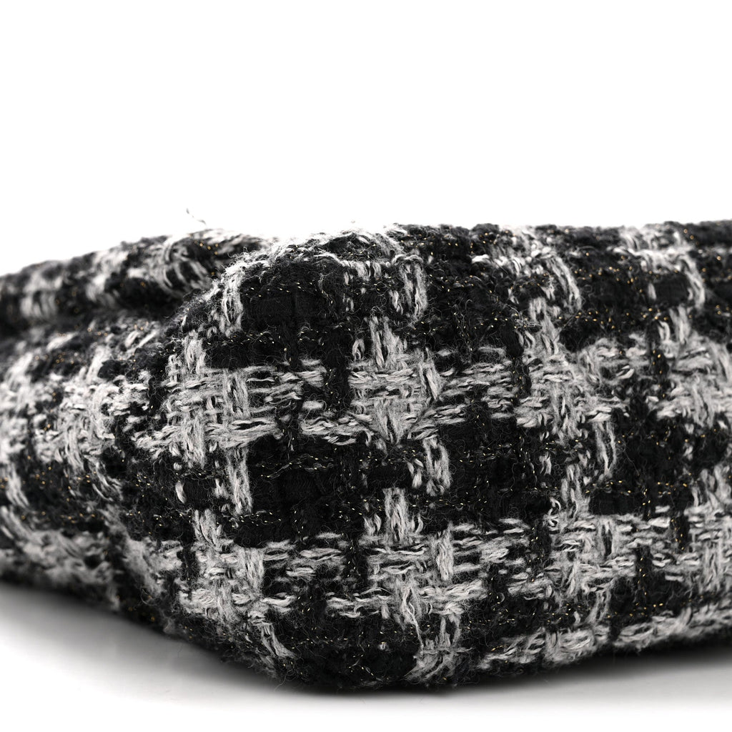 Chanel Wool Tweed Quilted Small Elegant Chain Flap Black Grey