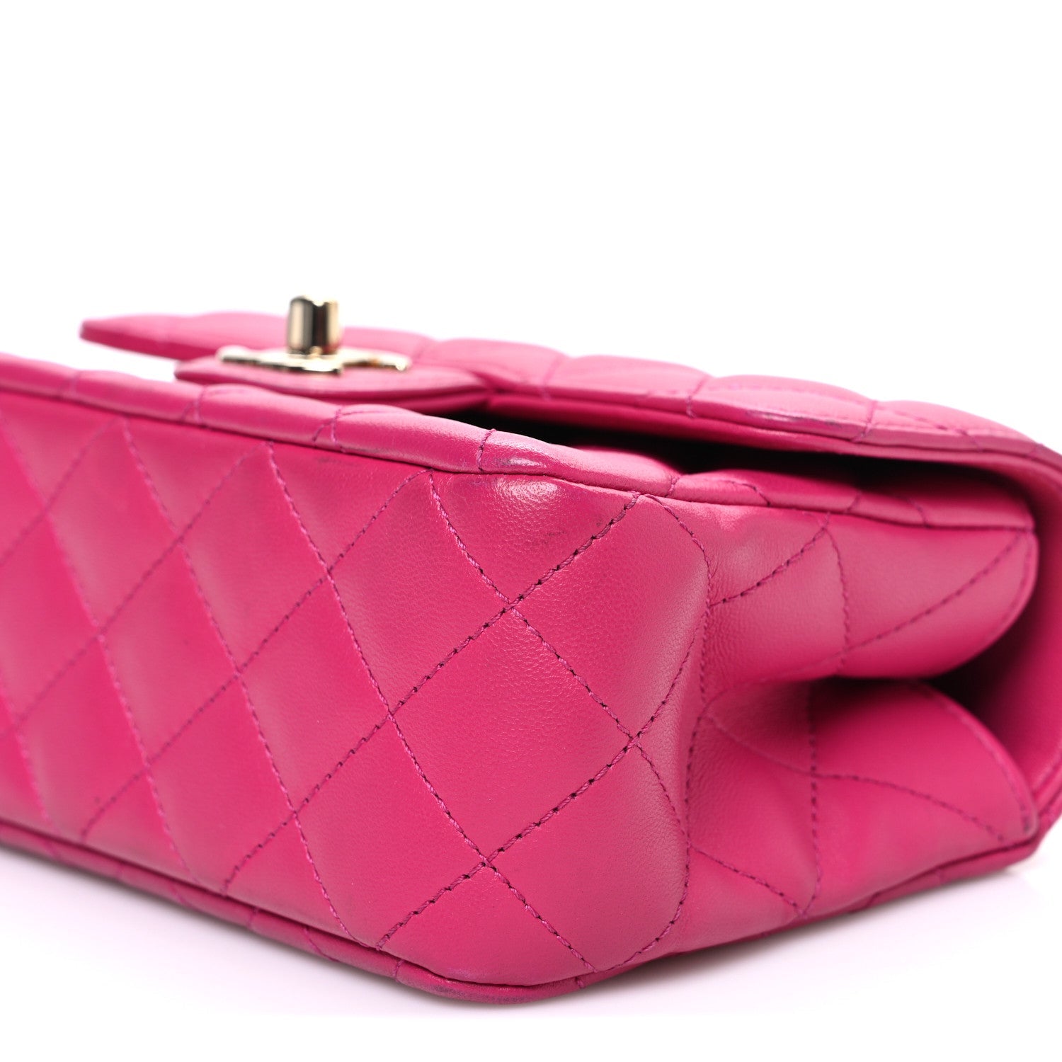 Chanel Lambskin Quilted Mini Crystal Top Handle Rectangular Flap Dark Pink