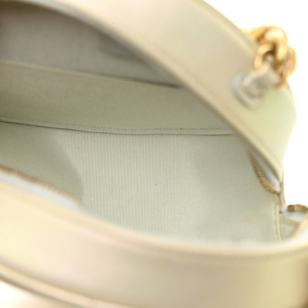 Chanel Iridescent Calfskin Quilted Chanel 19 Round Clutch With Chain White
