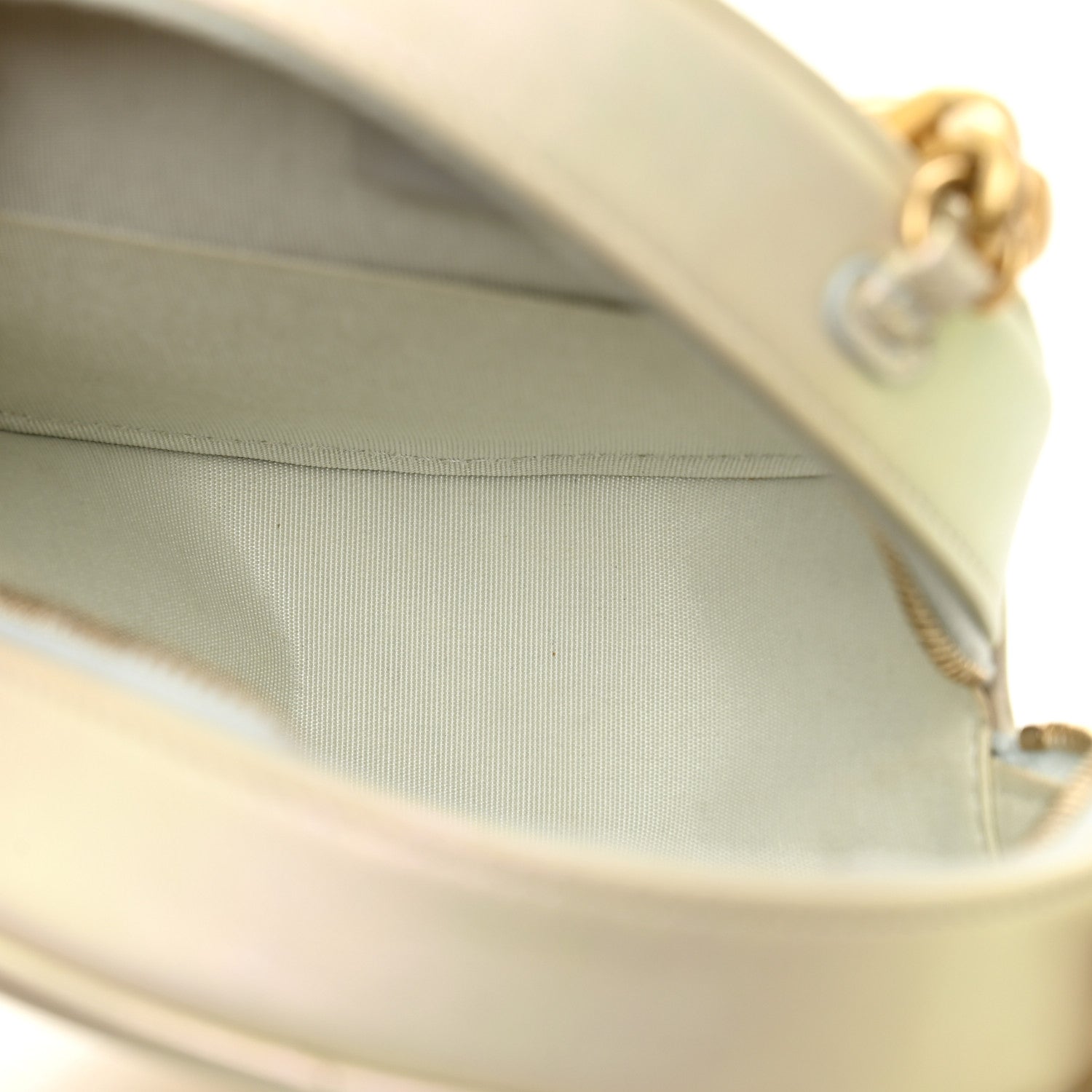 Chanel Iridescent Calfskin Quilted Chanel 19 Round Clutch With Chain White