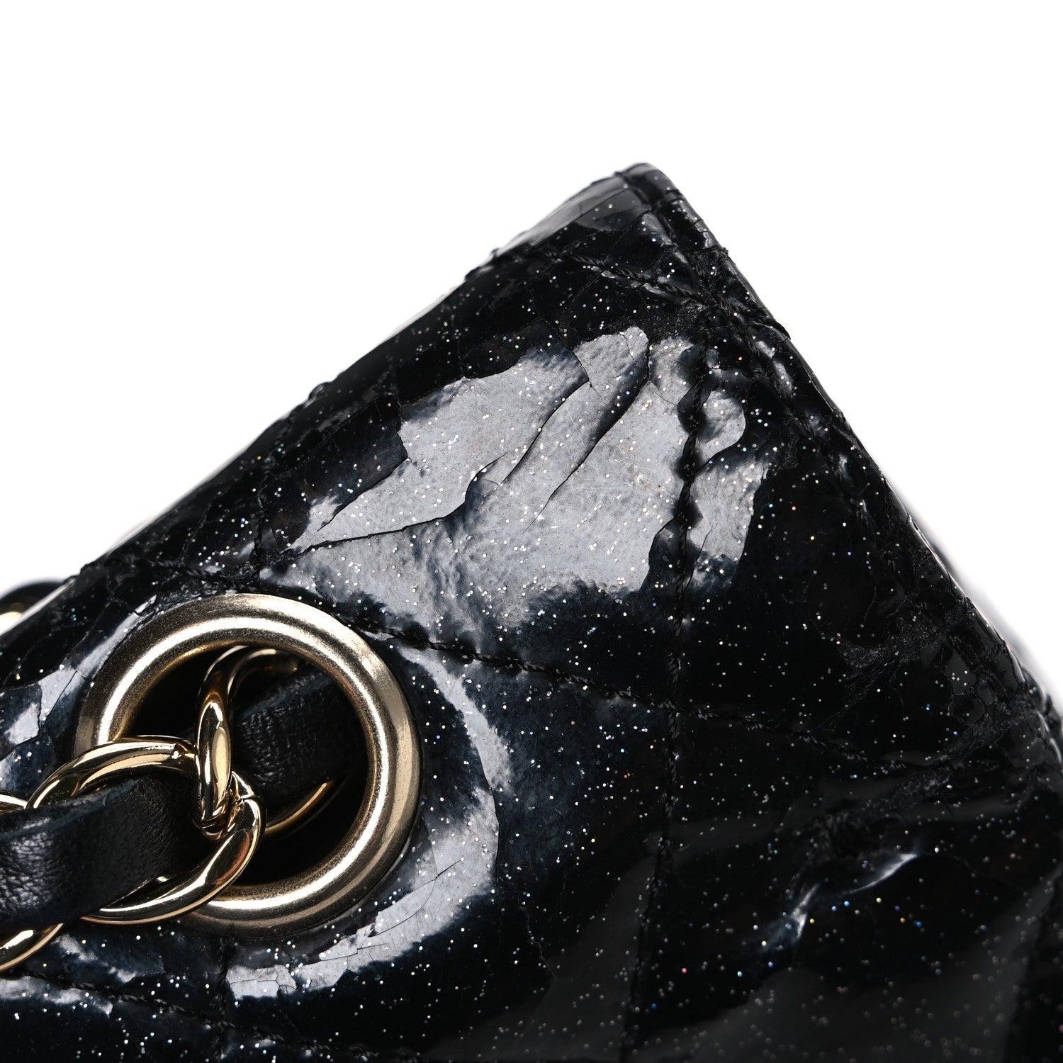 Chanel Patent Quilted Sparkle Glitter Medium Double Flap Black
