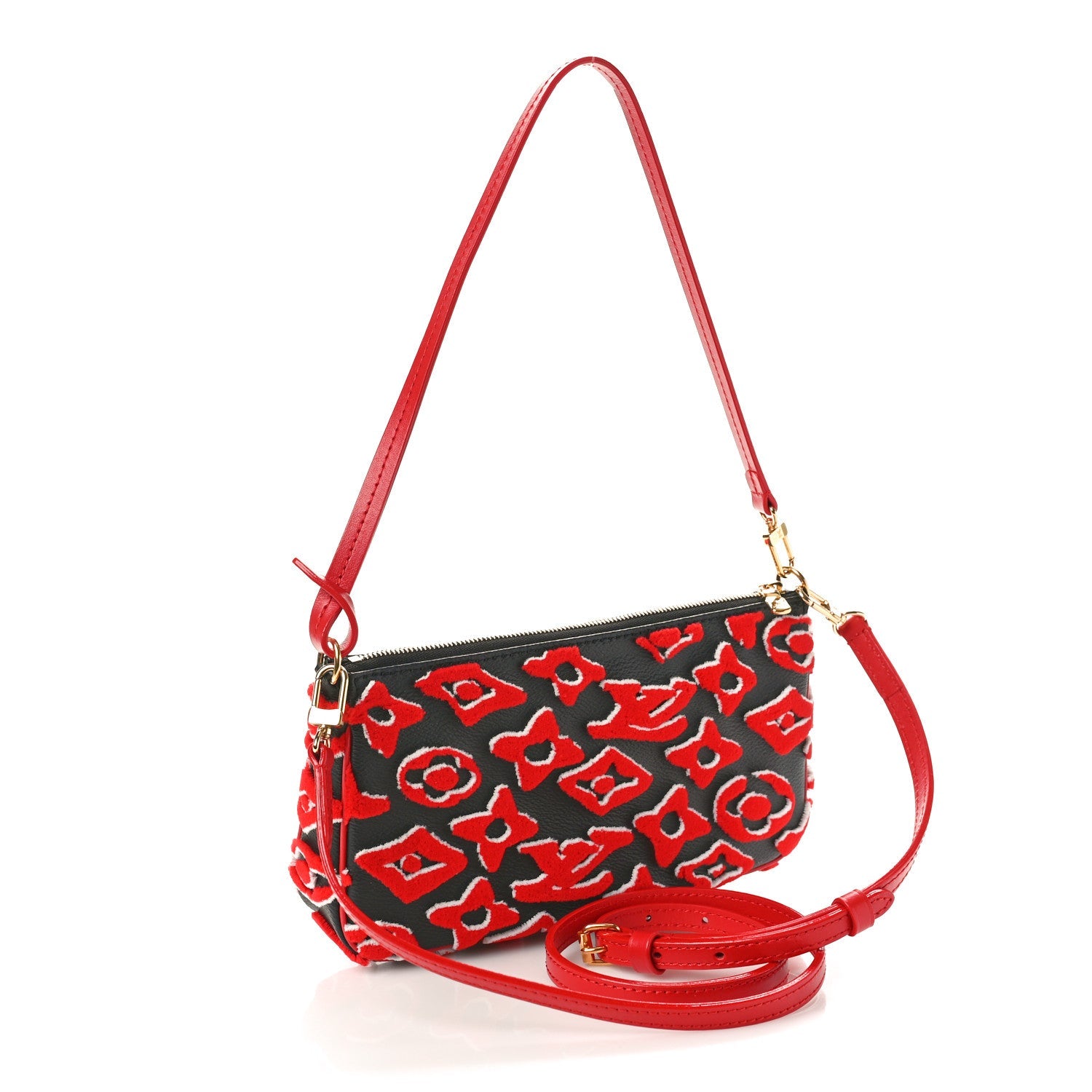 Louis Vuitton X UF Tufted Monogram Pochette Accessories Black Red