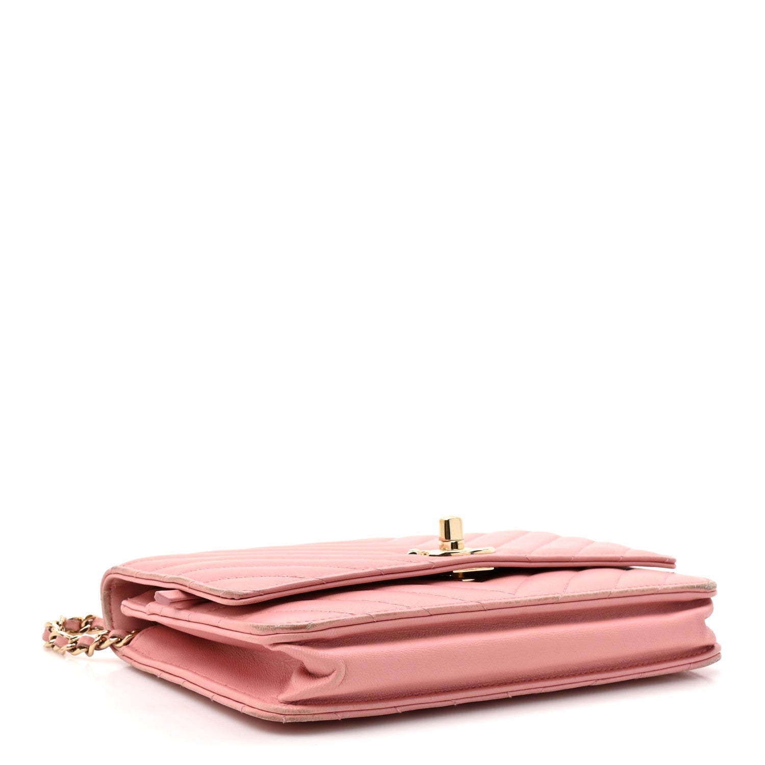 Chanel Lambskin Chevron Quilted Trendy CC Wallet On Chain WOC Pink