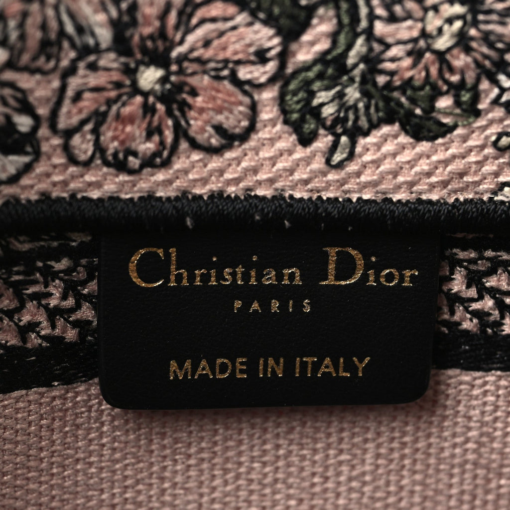 Christian Dior Canvas Embroidered Mini Book Tote With Strap Pink Multicolor