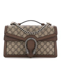 Gucci GG Supreme Monogram Textured Dollar Calfskin Top Handle Dionysus Shoulder Bag Beige Ebony New Acero