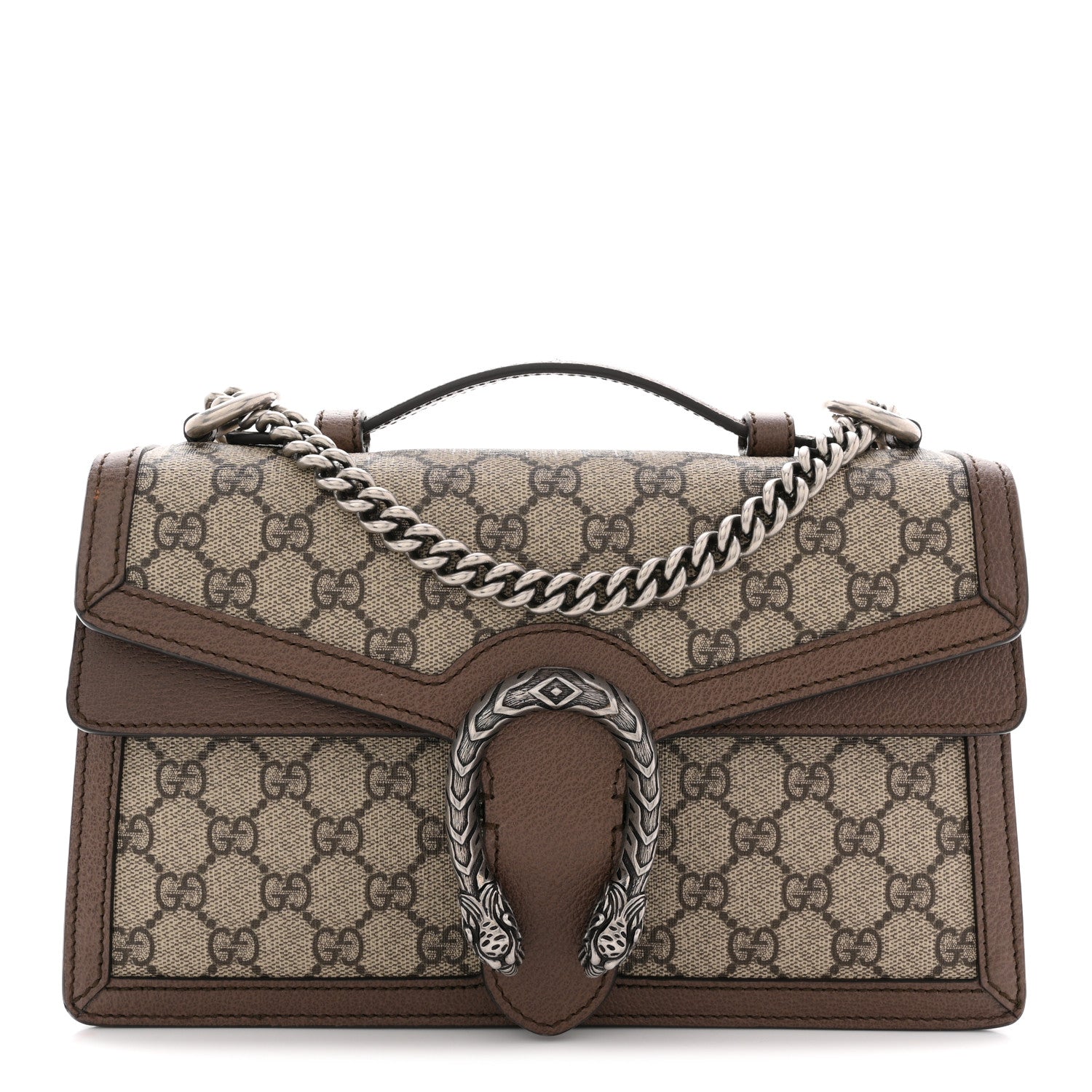 Gucci GG Supreme Monogram Textured Dollar Calfskin Top Handle Dionysus Shoulder Bag Beige Ebony New Acero