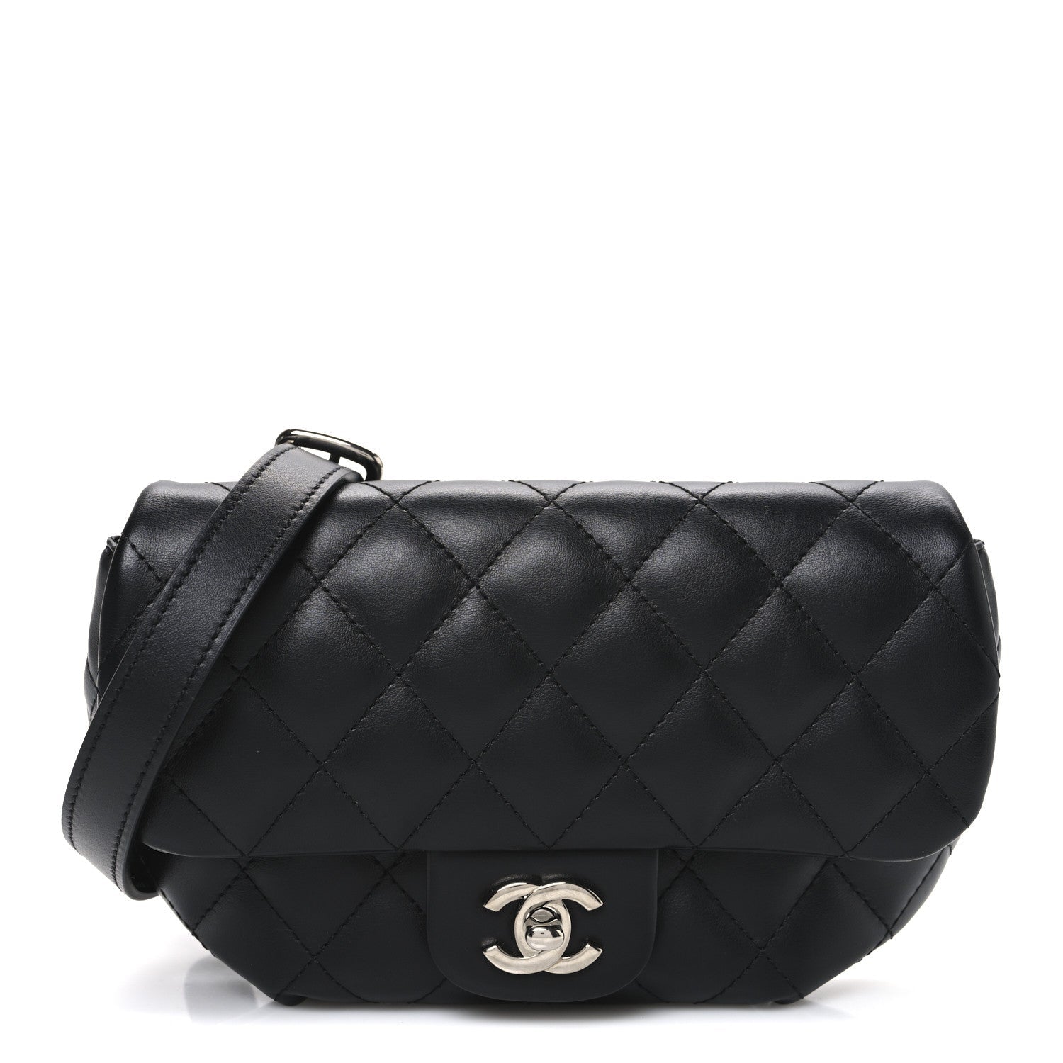 Chanel Calfskin Quilted CC Uniform Flap Belt Bag Black