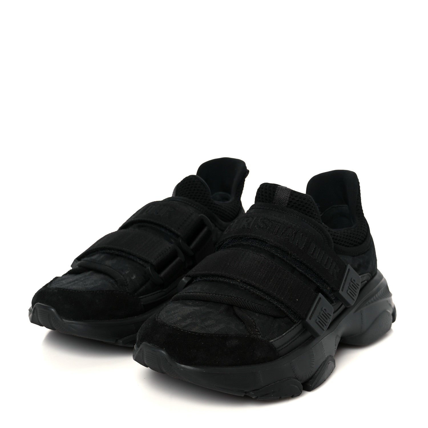 Christian Dior Shiny Oblique Technical Fabric Nylon Womens D-Wander Sneakers 35.5 Black