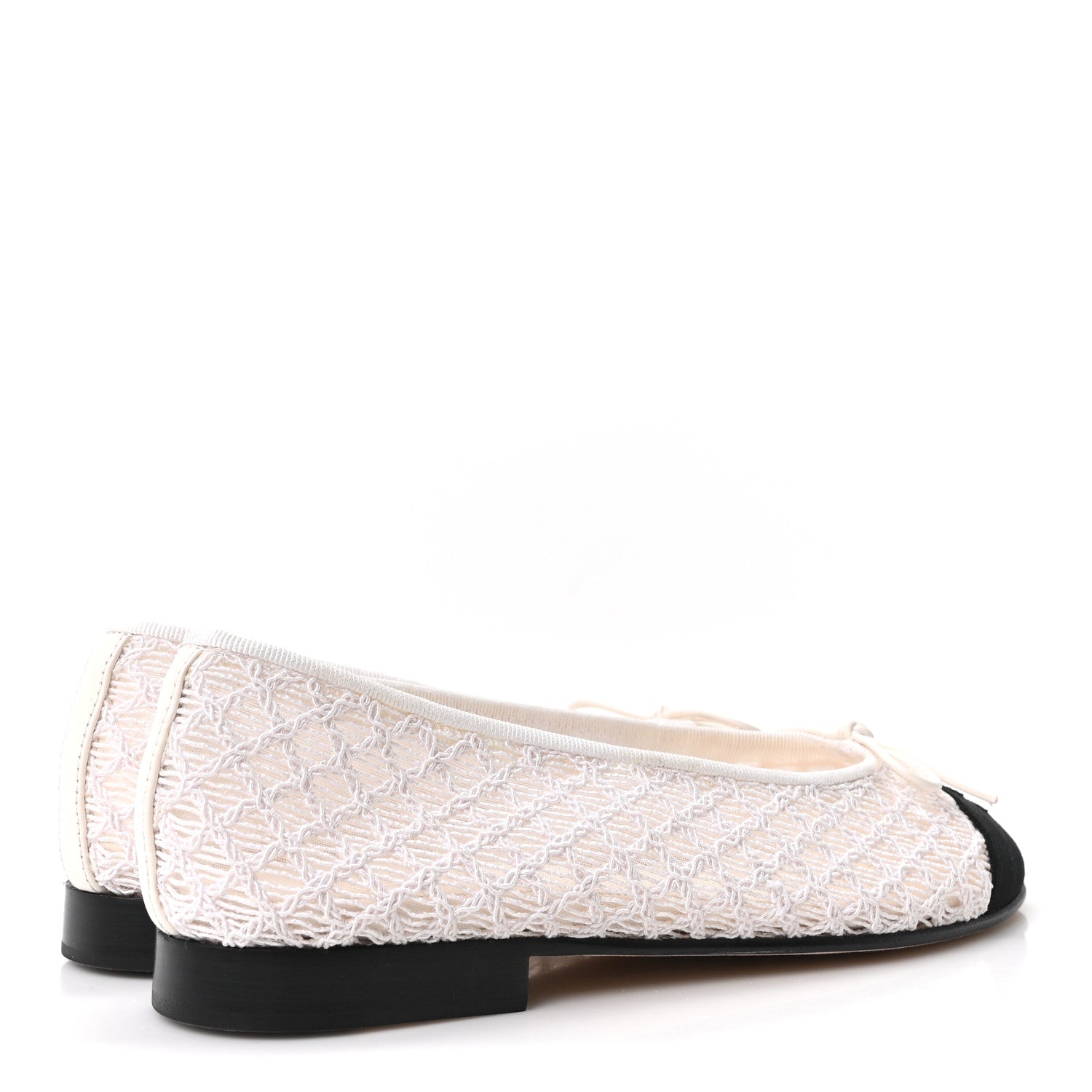 Mesh Crochet Grosgrain Cap Toe Ballerina Flats 36 White Black