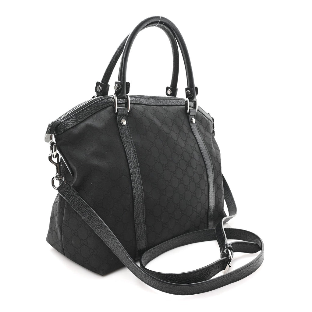 Gucci Nylon Monogram Medium GG Charm Dome Satchel Black
