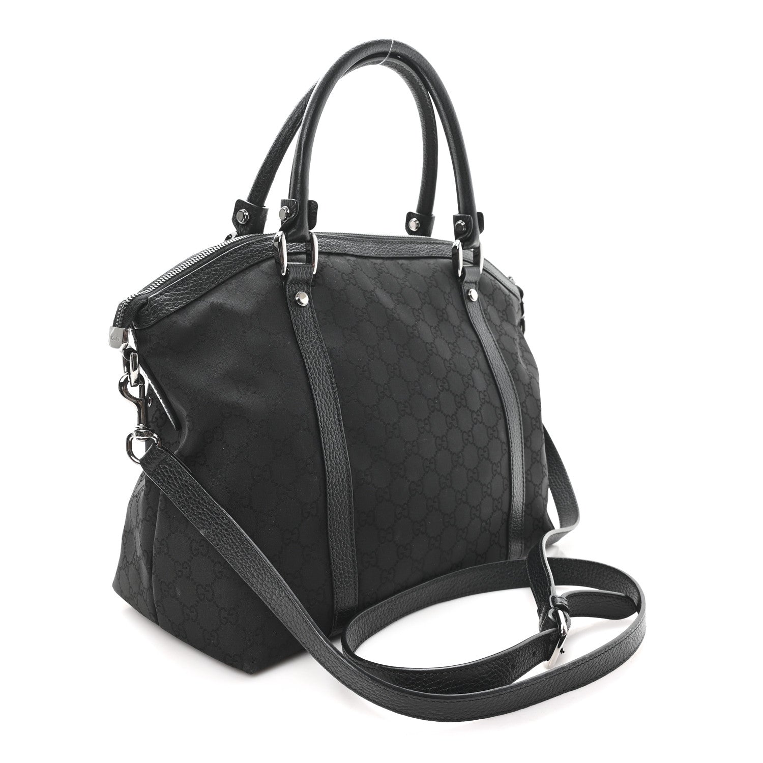Gucci Nylon Monogram Medium GG Charm Dome Satchel Black