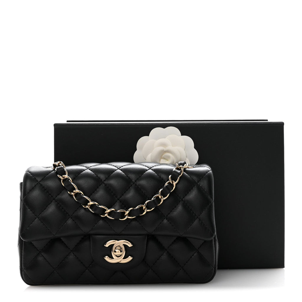 Chanel Lambskin Quilted Mini Rectangular Flap Black