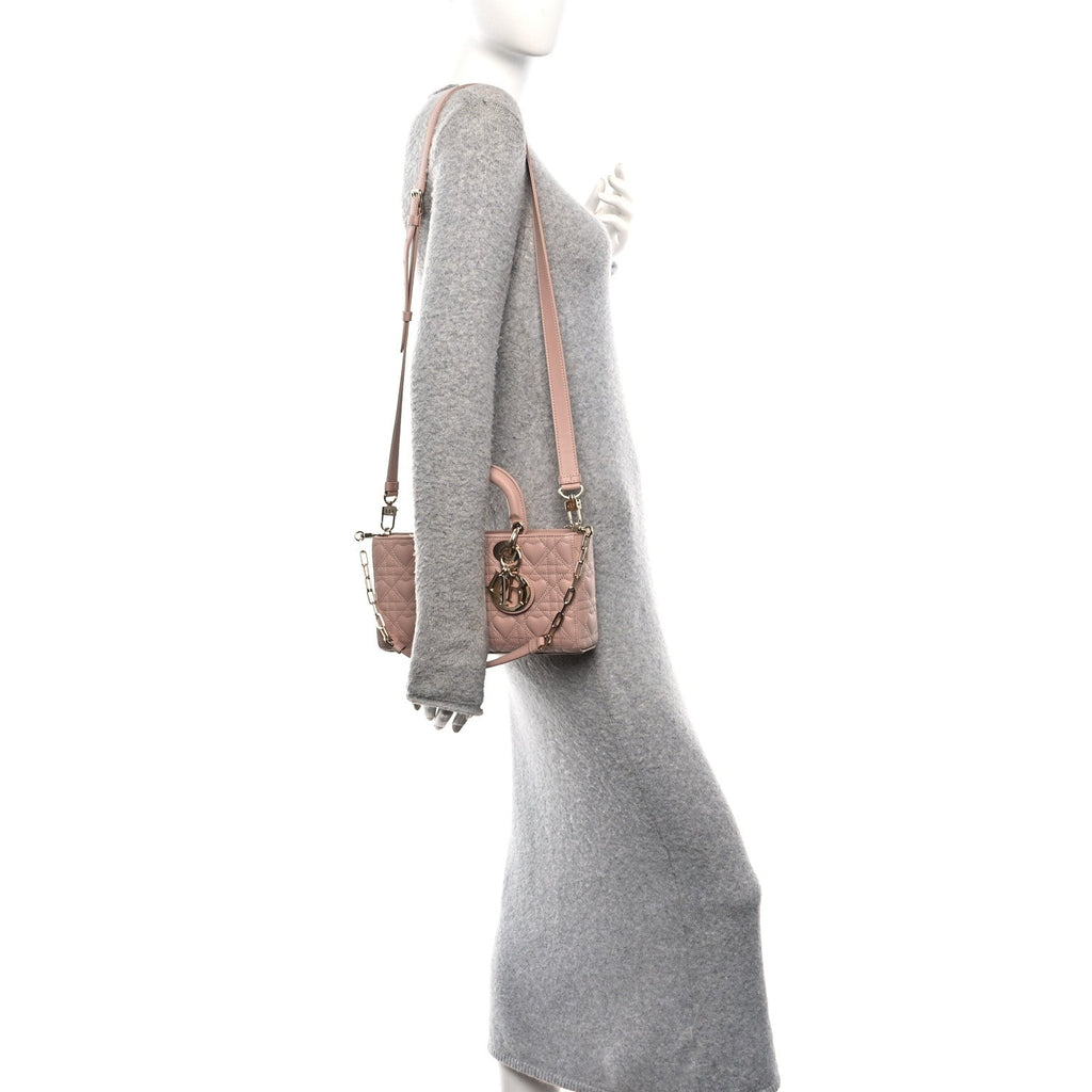 Christian Dior Lambskin Cannage Heart Medium Lady D-Joy Rose Des Vents