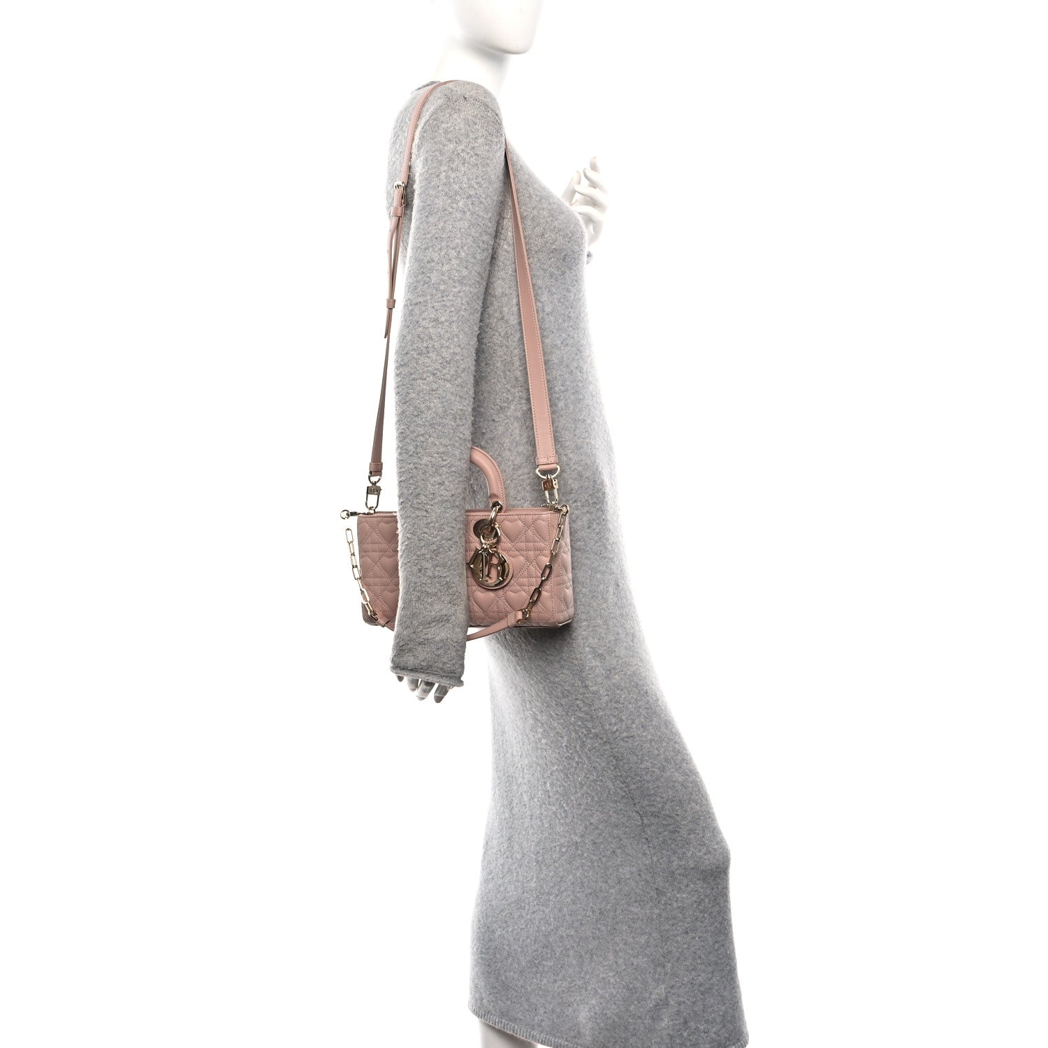 Christian Dior Lambskin Cannage Heart Medium Lady D-Joy Rose Des Vents