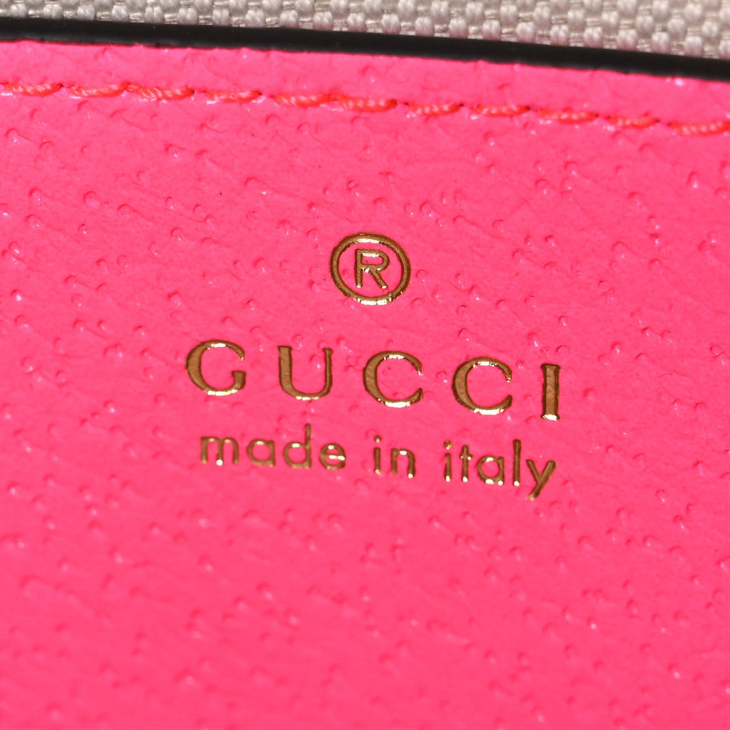 Gucci GG Supreme Monogram Textured Dollar Calfskin Web Ophidia Small Crossbody Bag Beige Ebony Fuchsia