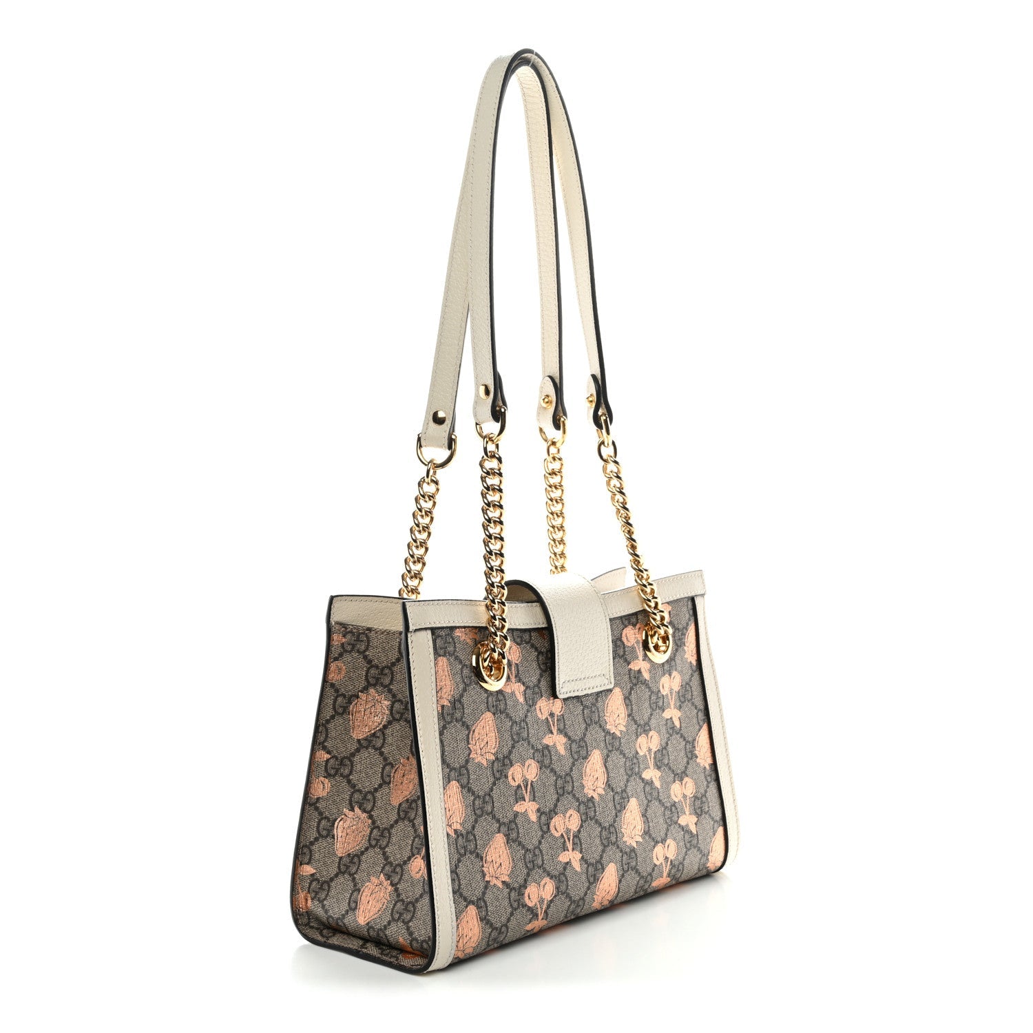 Gucci GG Supreme Monogram Berry Textured Dollar Calfskin Small Padlock Tote Beige Ebony Light Copper Mystic White