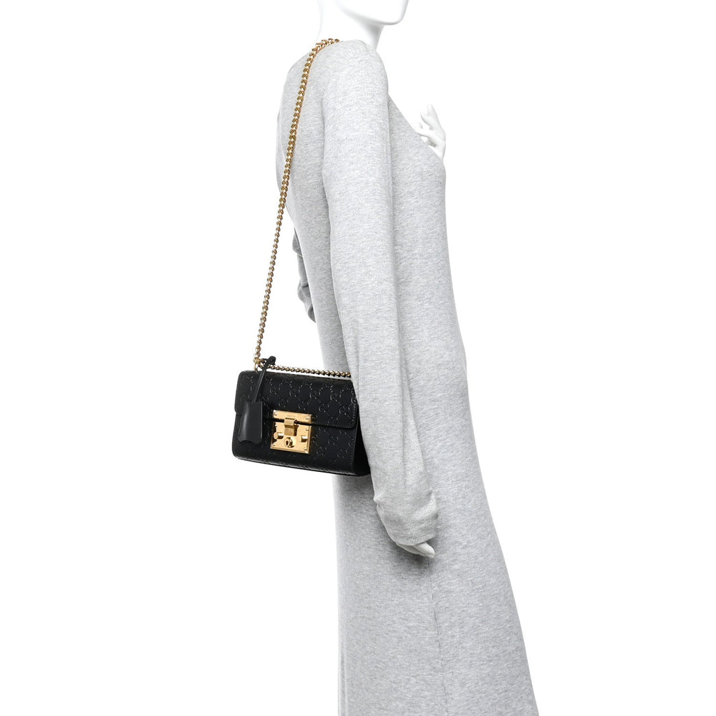 Gucci Guccissima Small Padlock Shoulder Bag Black