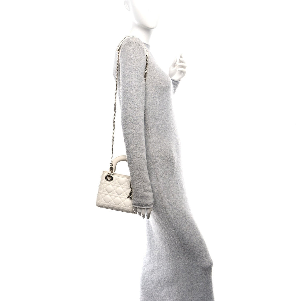 Christian Dior Lambskin Cannage Mini Lady Dior White