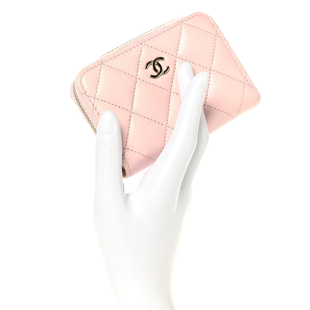 Caviar Quilted Zip Coin Purse Wallet Light Pink