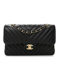 Chanel Caviar Flat Chevron Quilted Small Double Flap Black