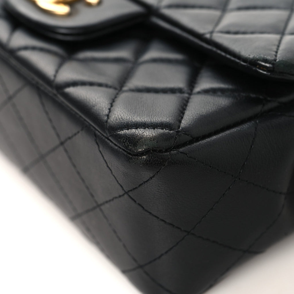 Chanel Lambskin Quilted Mini Rectangular Flap Black