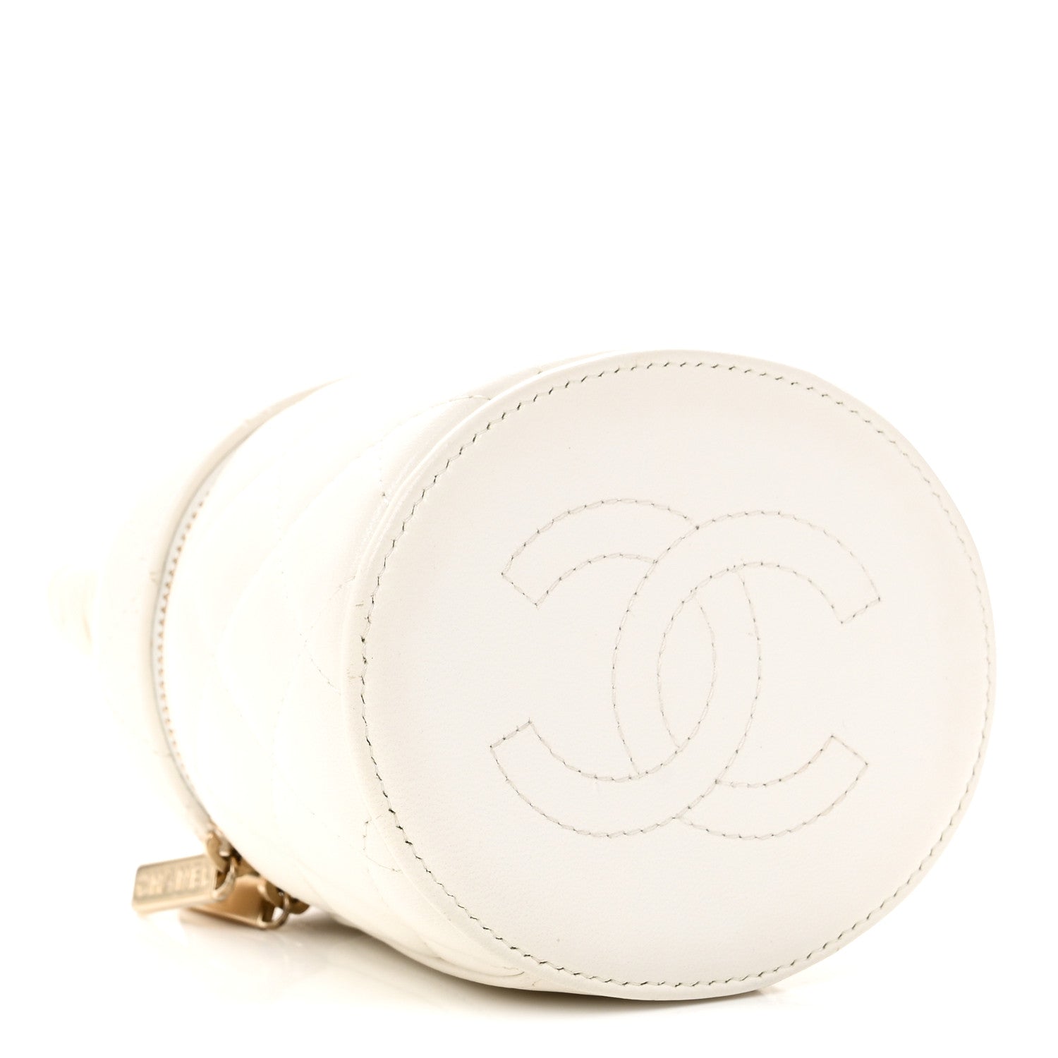 Chanel Lambskin Quilted Ruched Handle Vanity Case White