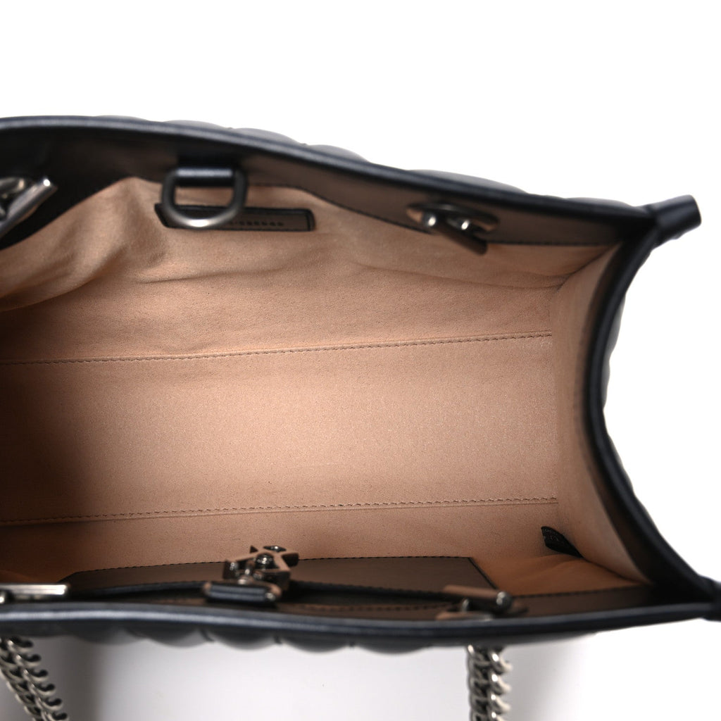 Gucci Calfskin Matelasse Aria Small GG Marmont Shoulder Tote Black