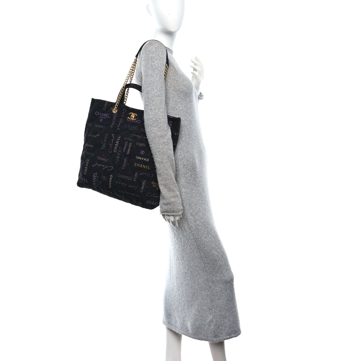 Chanel Denim Quilted Denim Mood Maxi Shopping Bag Black Multicolor