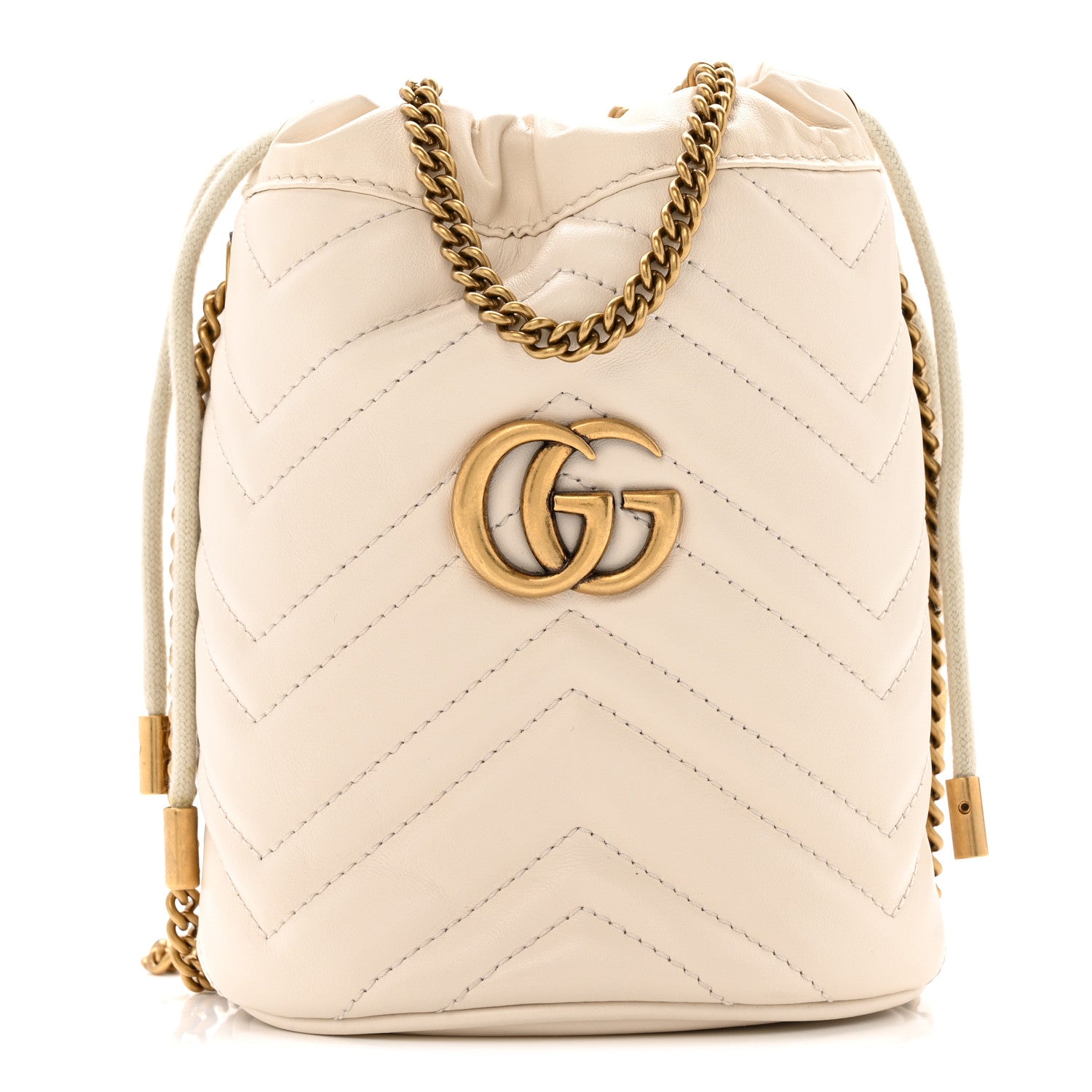Gucci Calfskin Matelasse Mini GG Marmont 2.0 Bucket Bag White