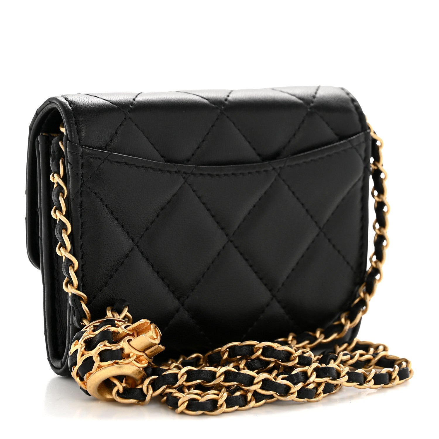 Chanel Lambskin Quilted Pearl Crush Clutch With Chain Black