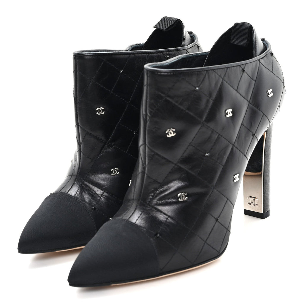Lambskin Quilted CC Cap Toe Booties 38 Black