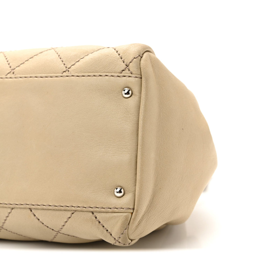 Chanel Lambskin Stitched Accordion Tote Beige