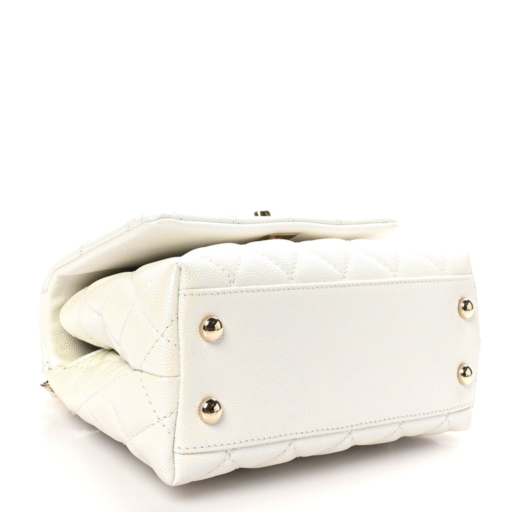 Chanel Iridescent Caviar Quilted Extra Mini Coco Handle Flap White
