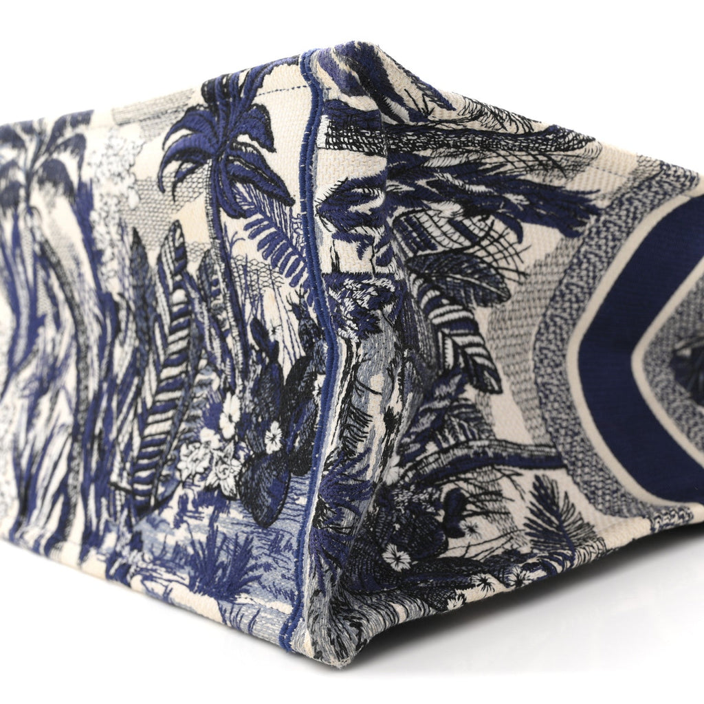 Christian Dior Canvas Embroidered Large Palm Tree Toile De Jouy Book Tote Blue