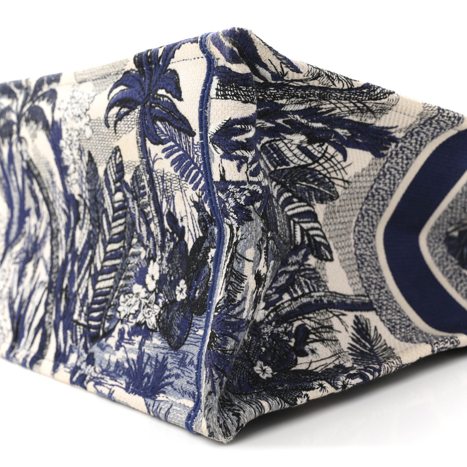 Christian Dior Canvas Embroidered Large Palm Tree Toile De Jouy Book Tote Blue