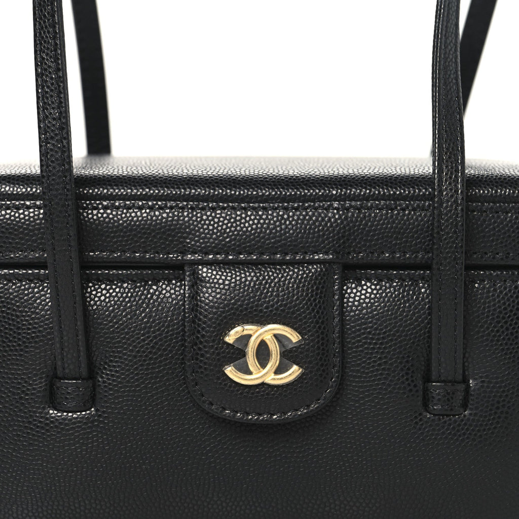 Chanel Shiny Caviar Preppy Coco Long Vanity With Strap Black