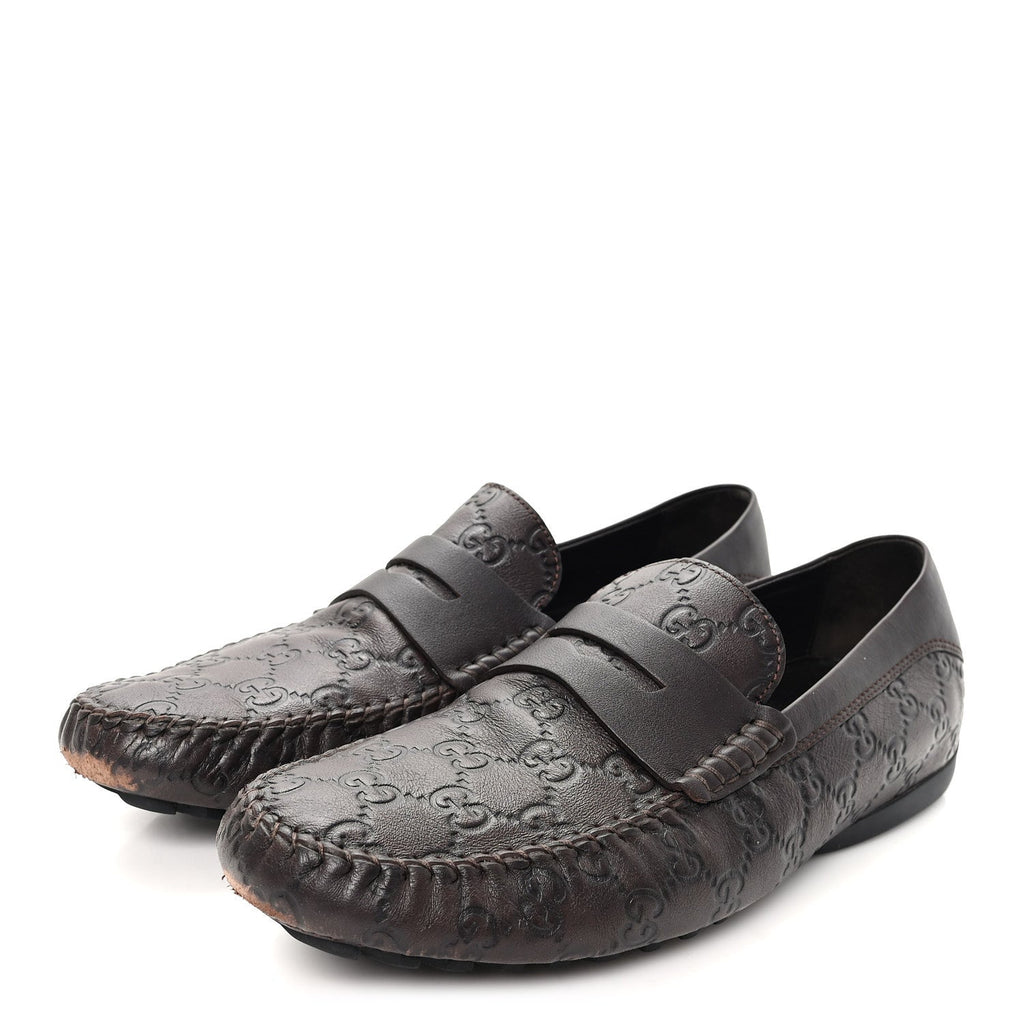 Gucci Guccissima Mens Driver Loafers 8 Chocolate