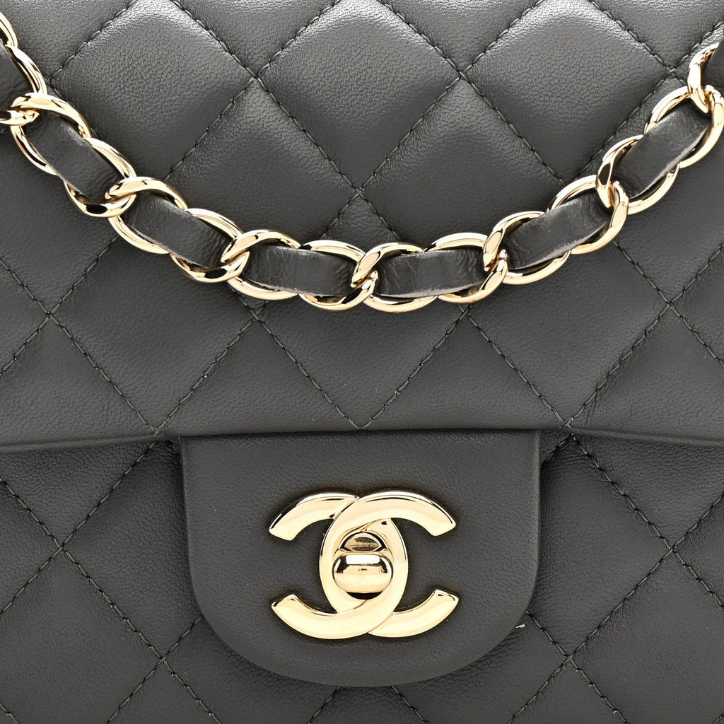 Chanel Lambskin Quilted Mini Rectangular Flap Dark Grey