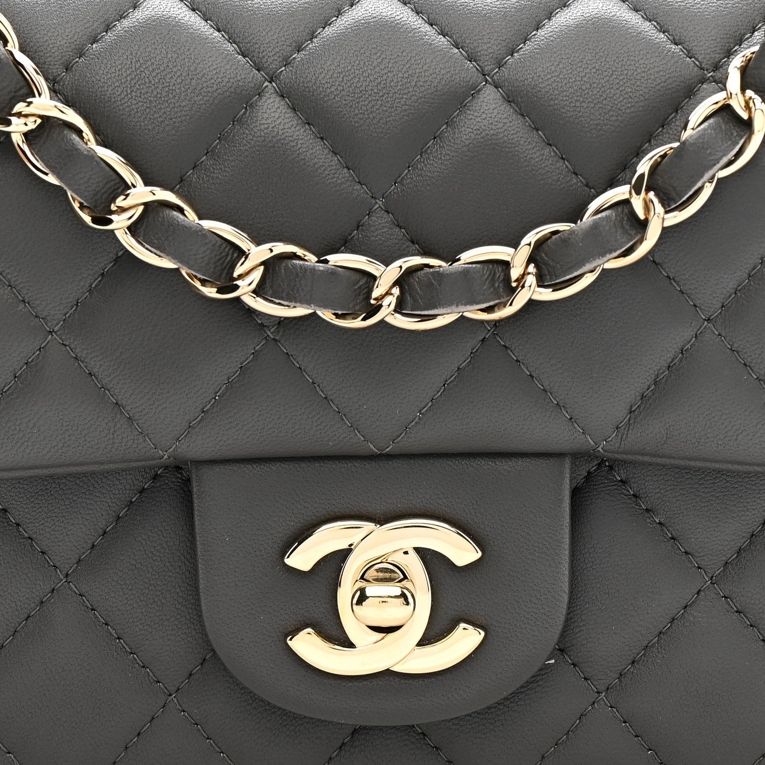 Chanel Lambskin Quilted Mini Rectangular Flap Dark Grey