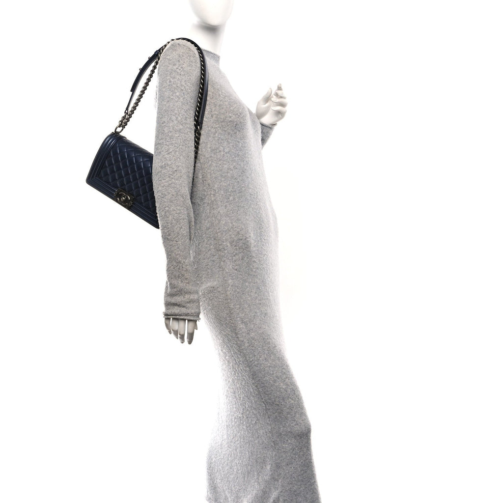 Chanel Metallic Caviar Quilted Medium Boy Flap Navy