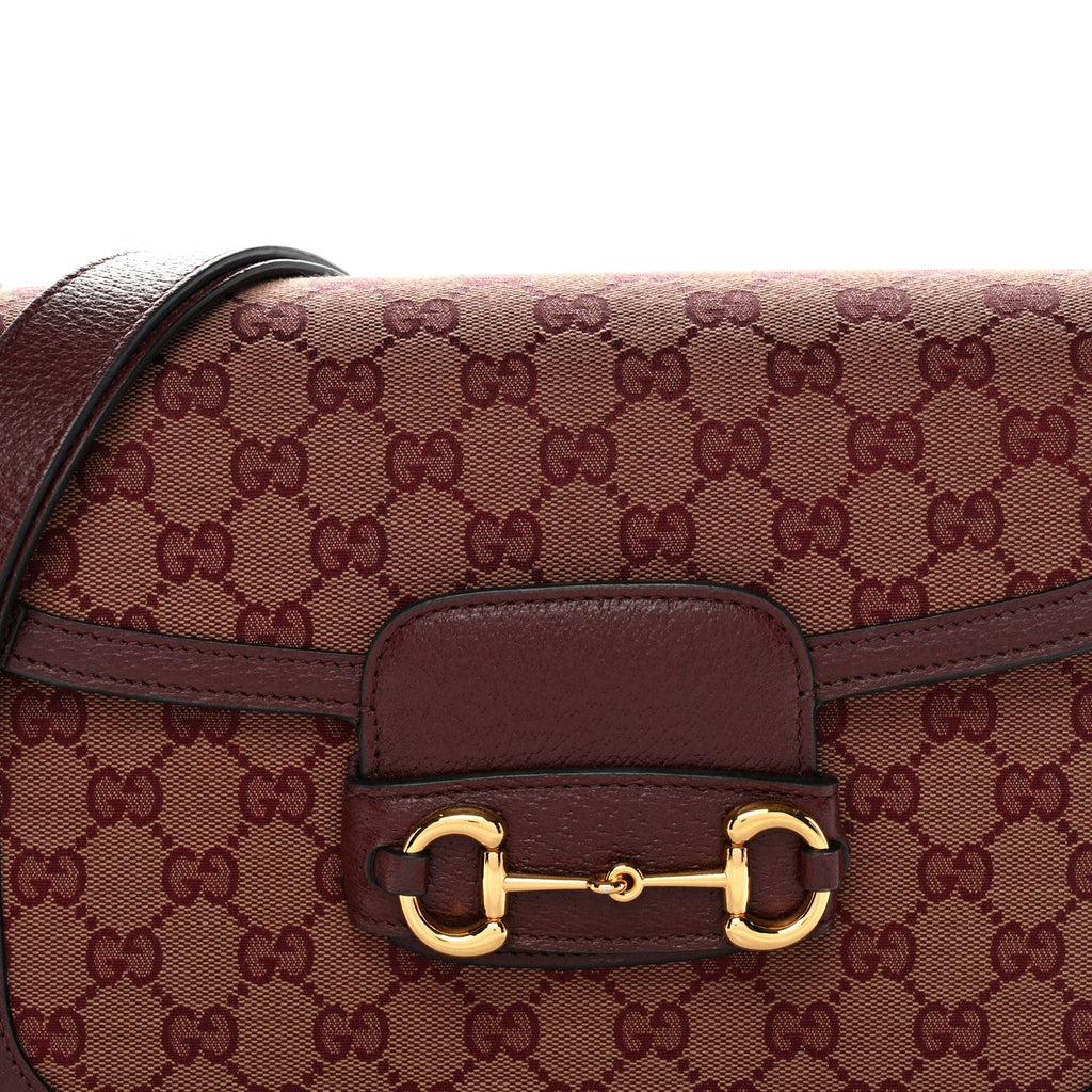 Gucci Monogram Textured Dollar Calfskin Horsebit 1955 Shoulder Bag Sahara Rubino Chardonnay