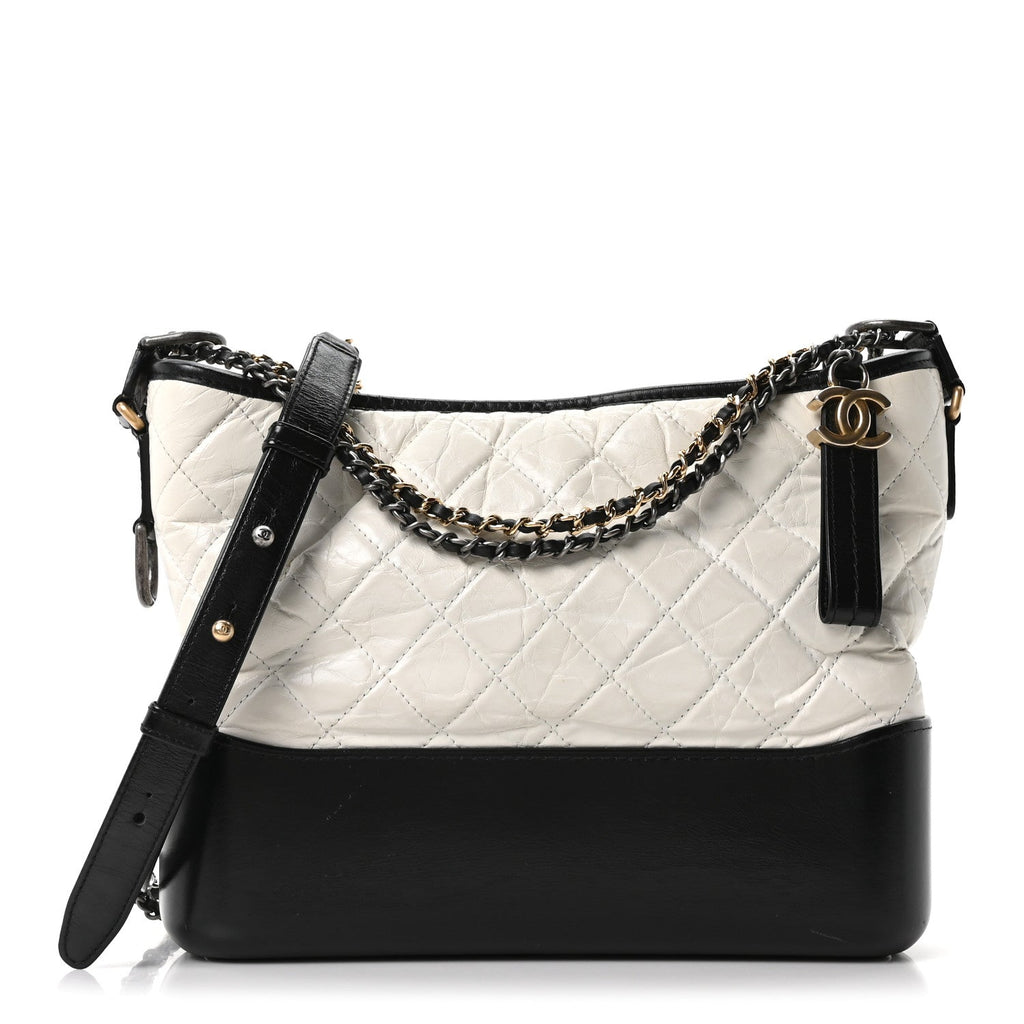 Chanel Aged Calfskin Quilted Medium Gabrielle Hobo Black White