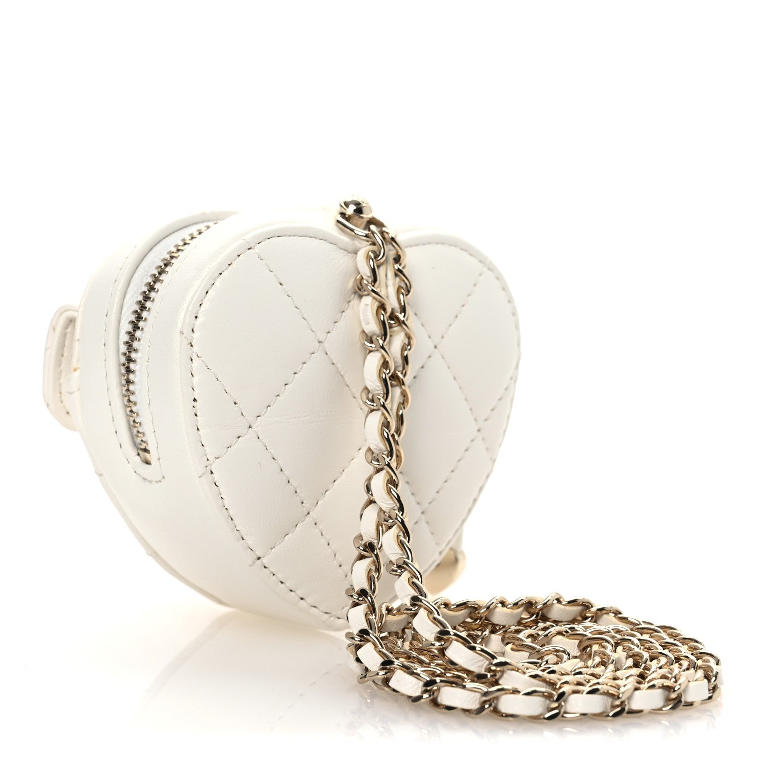 Chanel Lambskin Quilted CC In Love Heart Coin Purse With Chain White