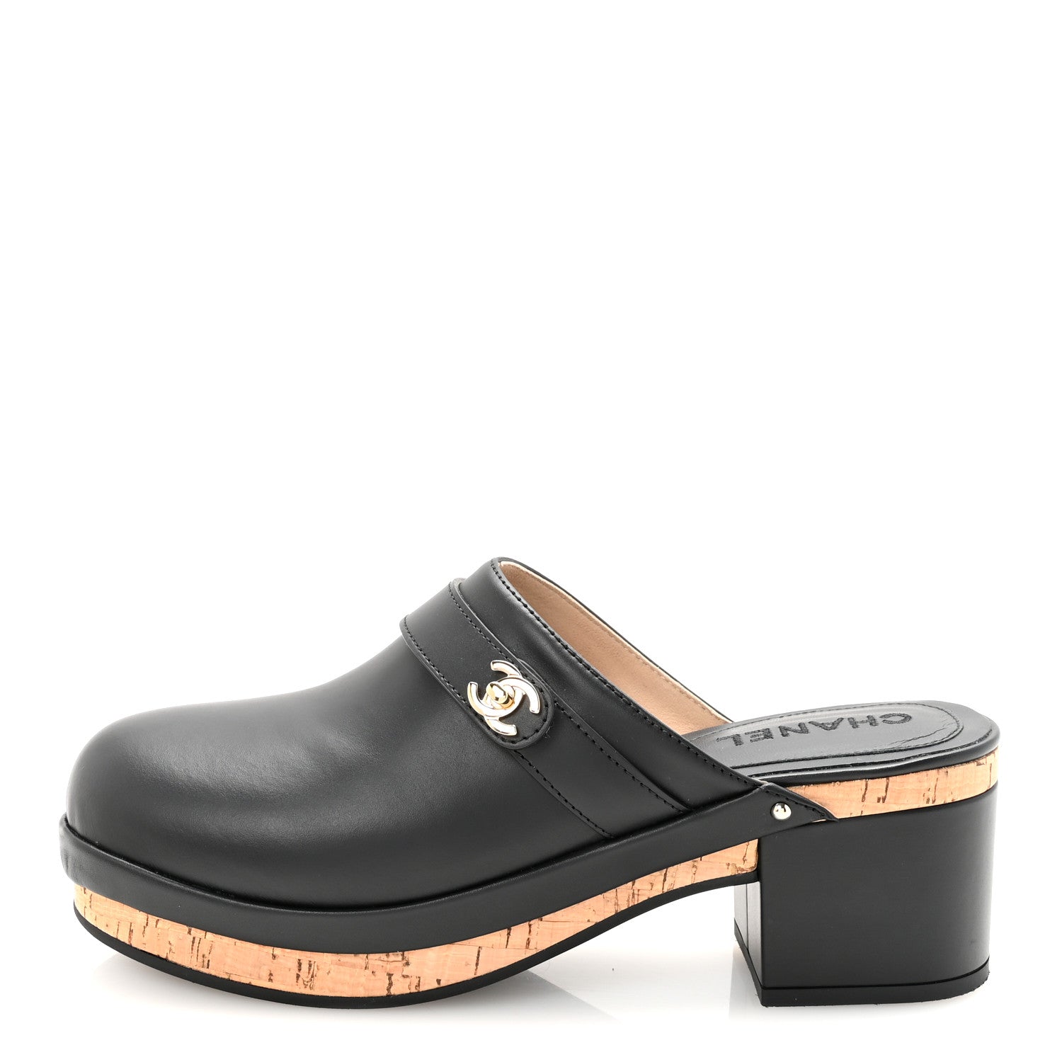 Calfskin CC Turn Lock Clogs 41 Black