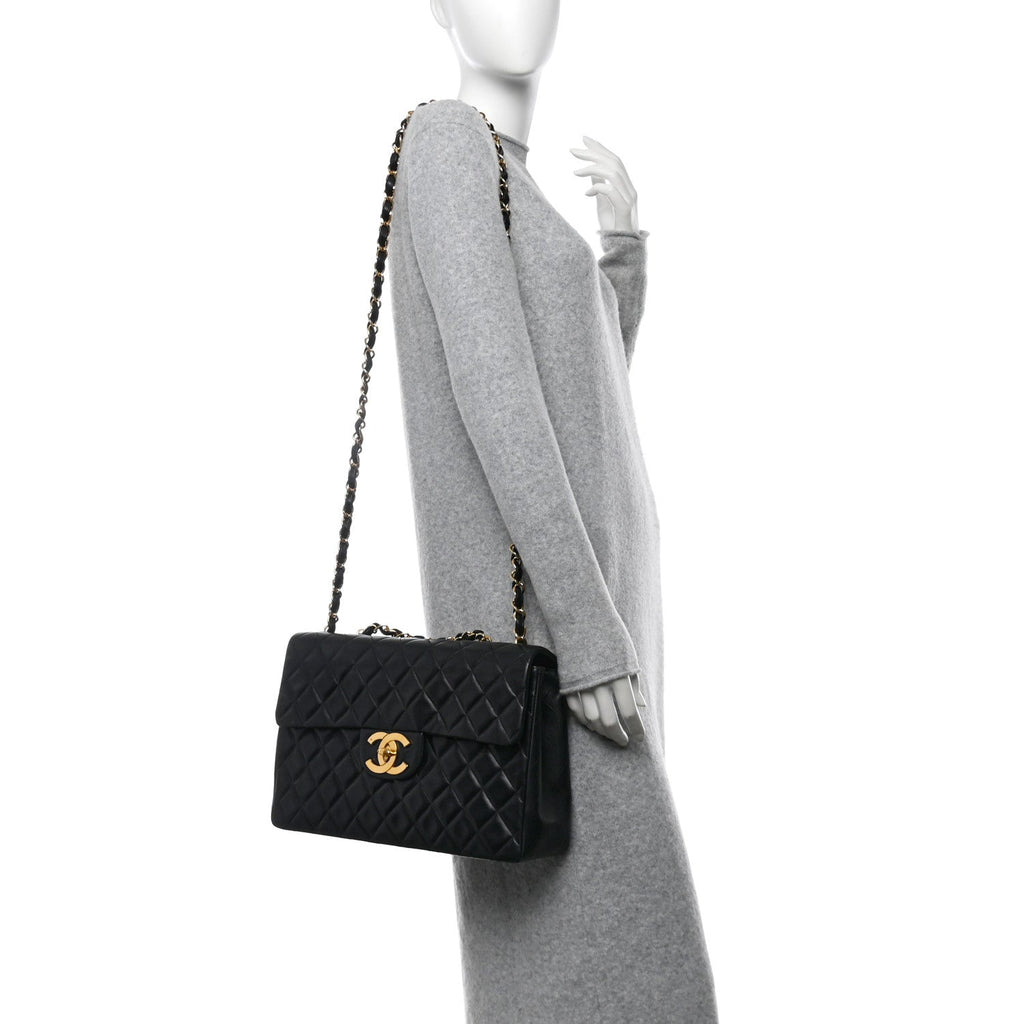 Chanel Lambskin Quilted XL Jumbo Single Flap Black