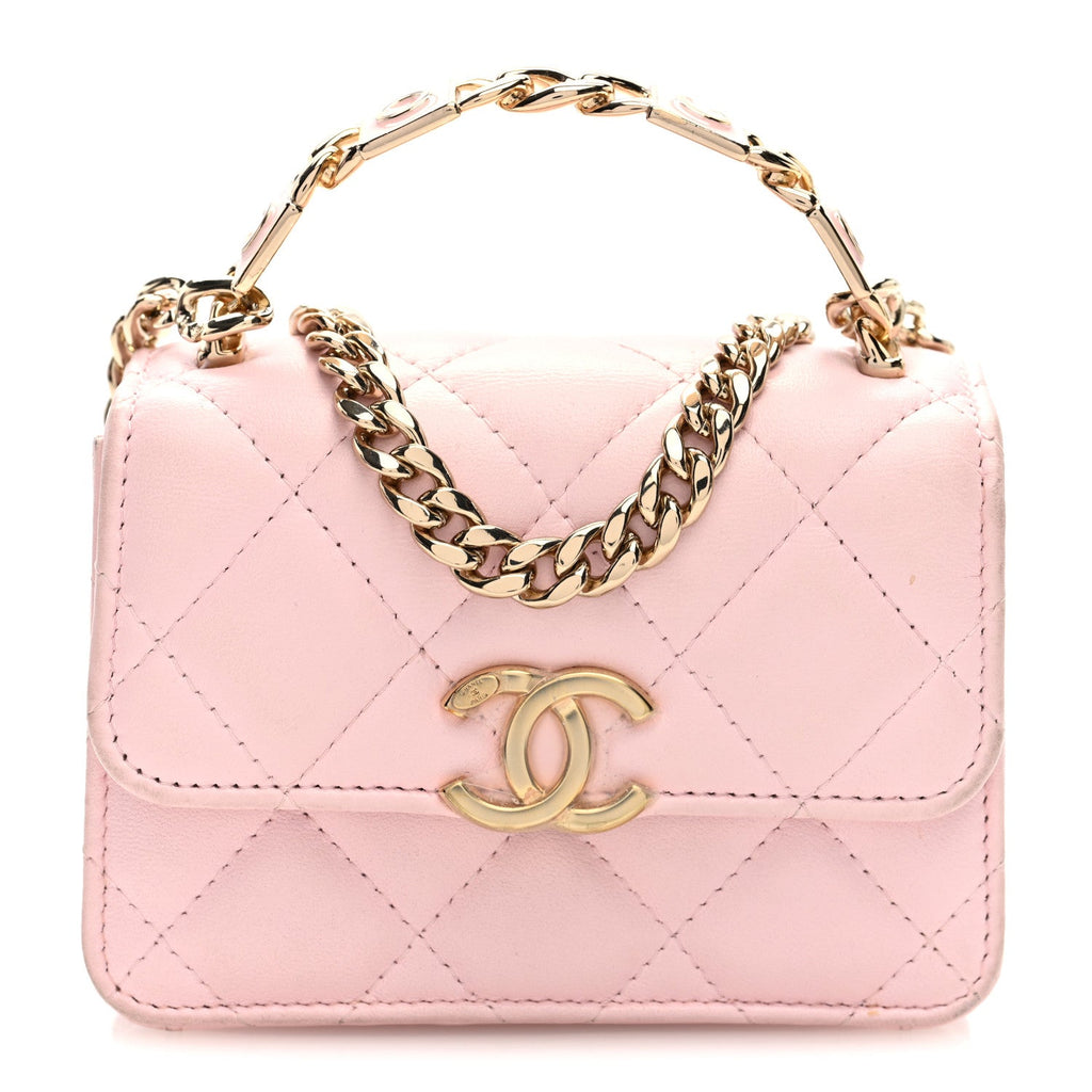 Chanel Lambskin Quilted Pick Me Up Clutch With Chain Pink
