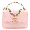 Chanel Lambskin Quilted Pick Me Up Clutch With Chain Pink