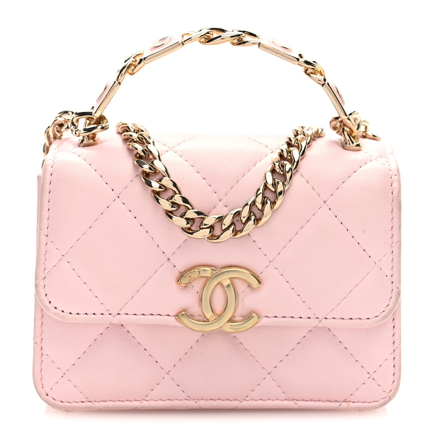 Chanel Lambskin Quilted Pick Me Up Clutch With Chain Pink